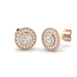 Rub Over Diamond Halo Earrings 0.50ct G/SI Quality in 18k Rose Gold - All Diamond