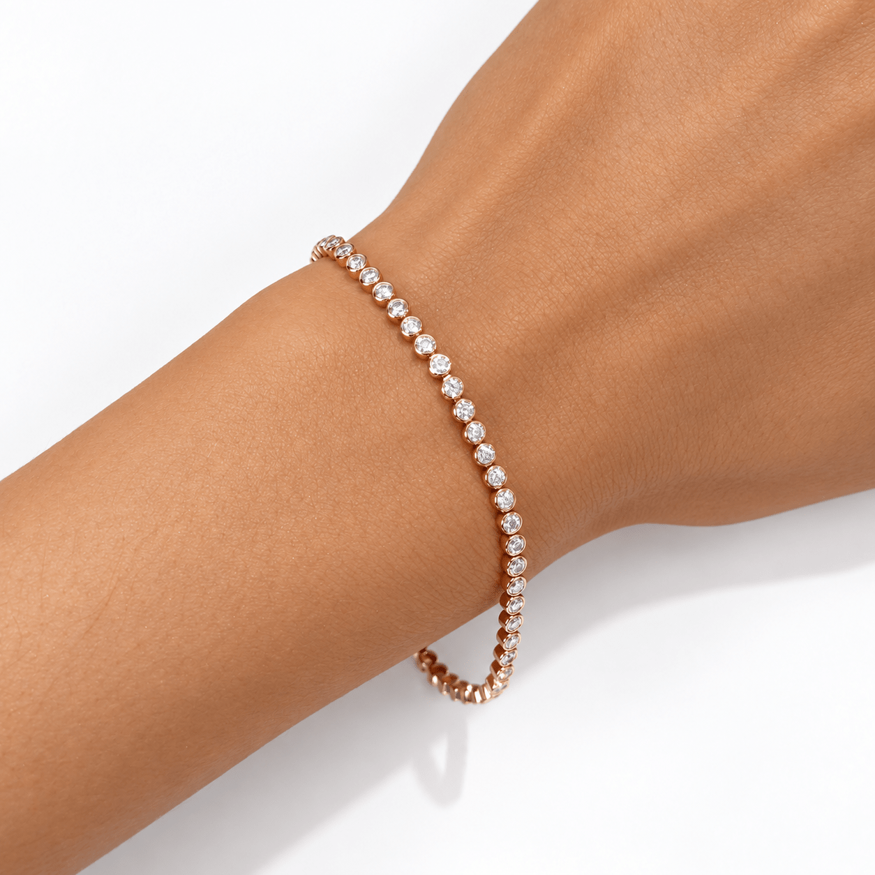 Rub Over Diamond Tennis Bracelet 2.00ct G/SI in 18k Rose Gold - All Diamond
