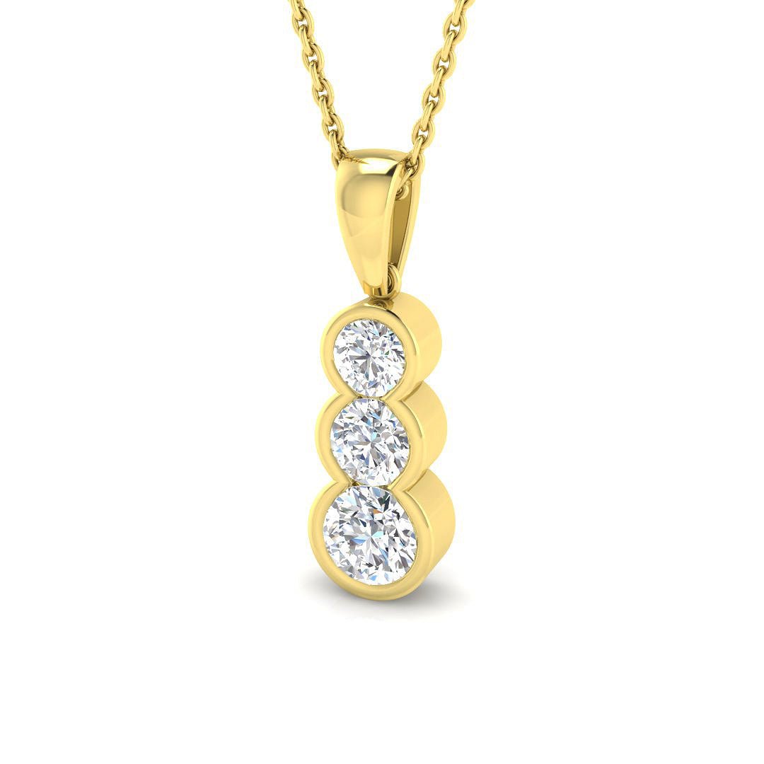 Rub Over Diamond Trilogy Pendant Necklace 0.90ct G/SI 9k Yellow Gold - All Diamond