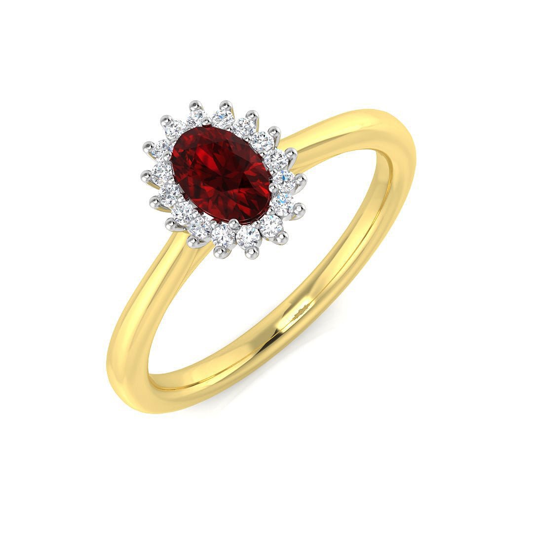Ruby 0.30ct and Diamond 0.05ct Ring In 9k Yellow Gold - All Diamond