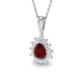 Ruby 0.70ct Pear with Diamond Cluster Pendant Necklace in 9k White Gold - All Diamond
