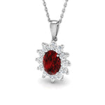 Ruby 1.00ct Oval with Diamond Cluster Pendant Necklace in 9k White Gold - All Diamond