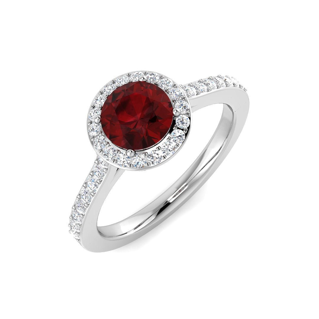 Ruby & Diamond 1.20ct Halo Ring in 18k White Gold - All Diamond