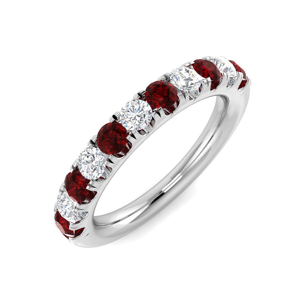 Ruby & Diamond Half Eternity Ring 0.80ct in 18k White Gold - All Diamond