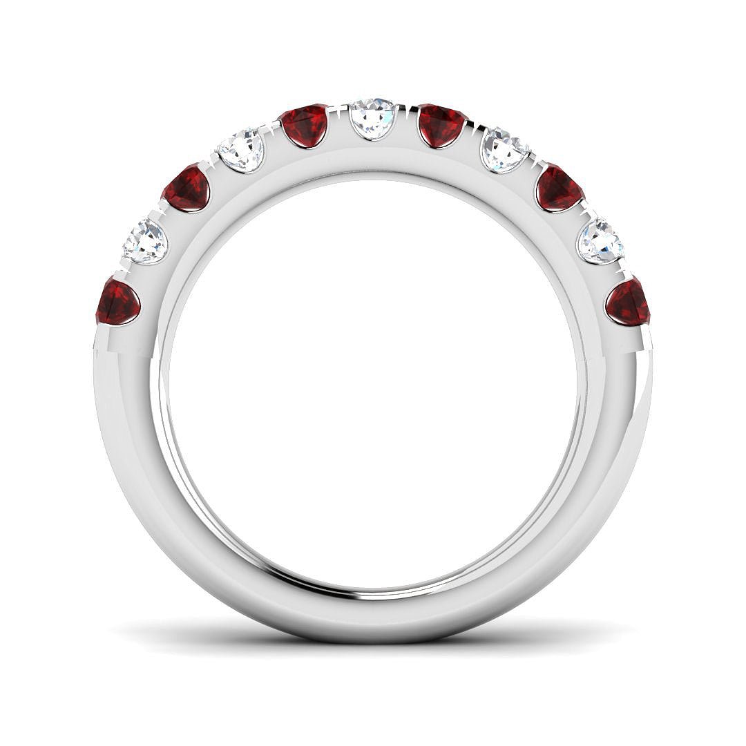 Ruby & Diamond Half Eternity Ring 0.80ct in 18k White Gold - All Diamond