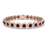 Ruby & Diamond Halo Bracelet 15.00ct in 18k Rose Gold - All Diamond