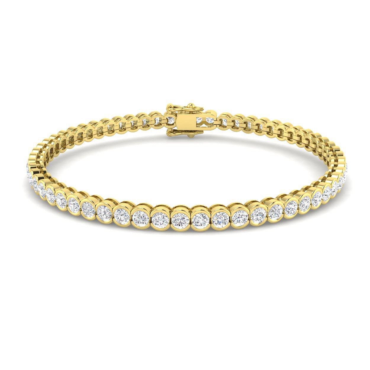 Semi Bezel Diamond Tennis Bracelet 4.25ct G/SI in 18k Yellow Gold - All Diamond