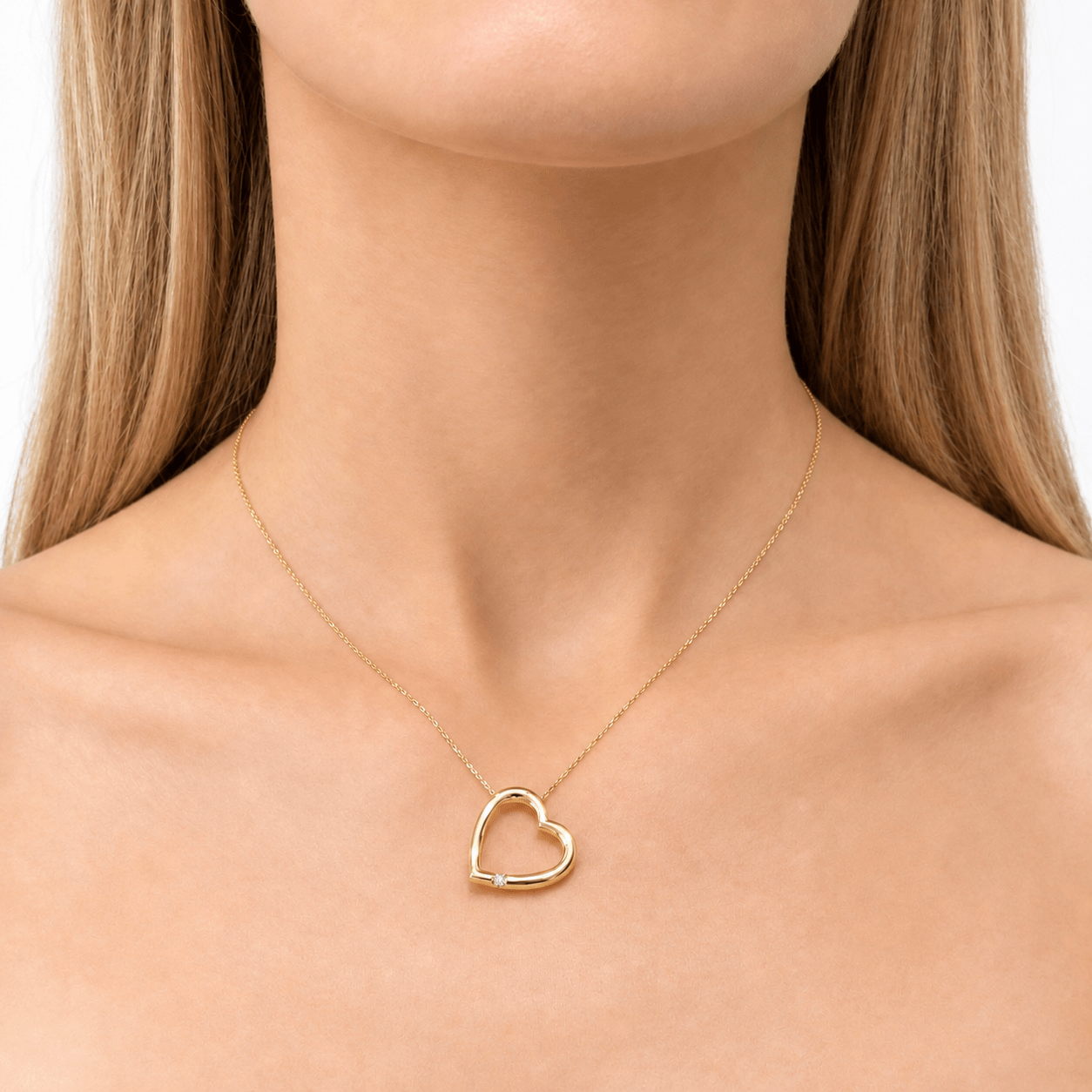 Slanted Heart Pendant 0.05ct Diamond 9K Yellow Gold - All Diamond