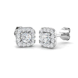 Square Halo Diamond Earrings 0.90ct G/SI Quality in 18k White Gold - All Diamond