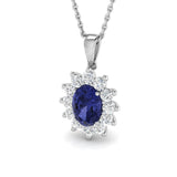Tanzanite 0.90ct Oval with Diamond Cluster Pendant Necklace in 9k White Gold - All Diamond