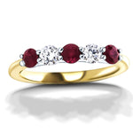 0.25ct Ruby 0.12ct Diamond Five Stone Ring 18k Yellow Gold - All Diamond