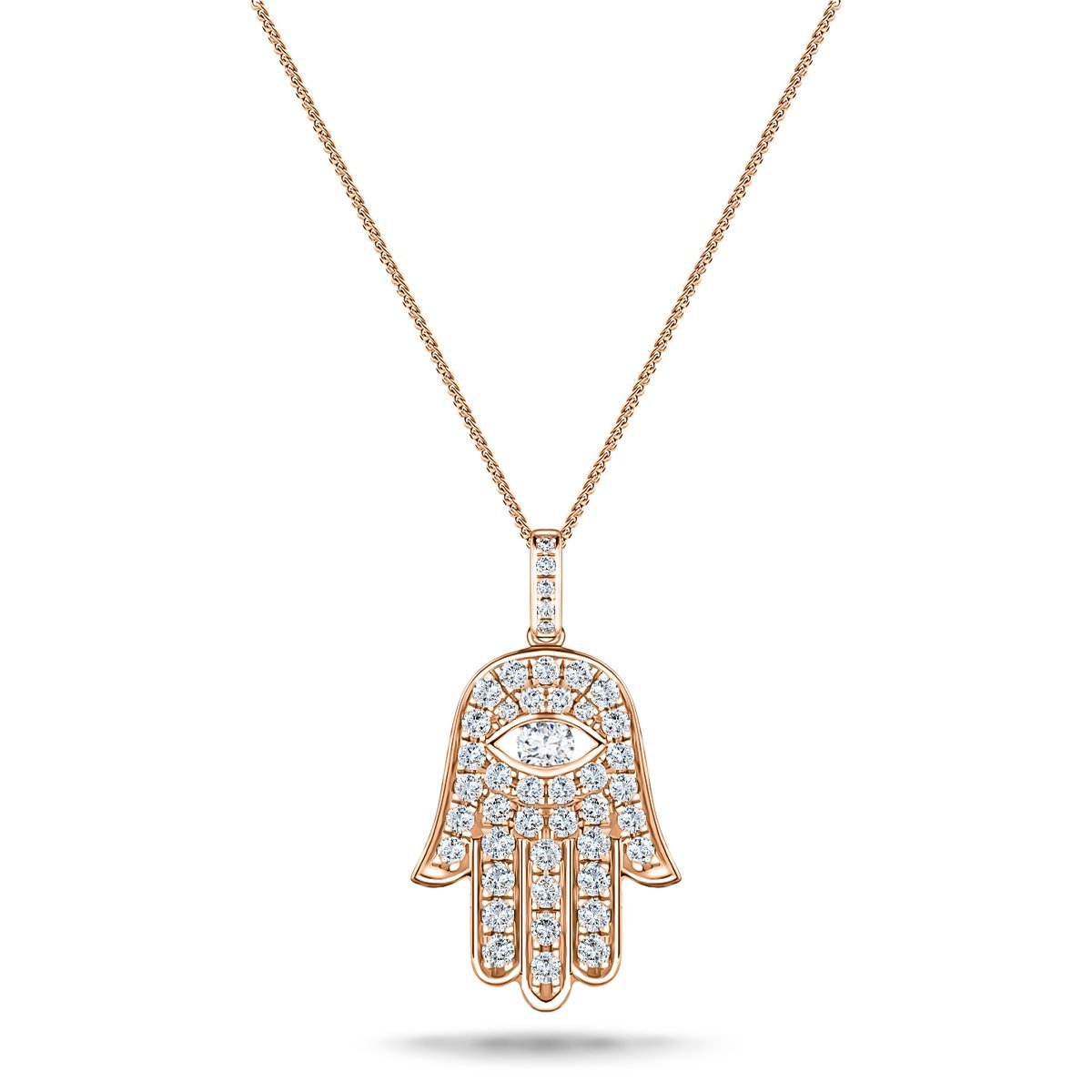 0.33ct Diamond and 18K Rose Gold 'Evil Eye' Hamsa Pendant Necklace - All Diamond