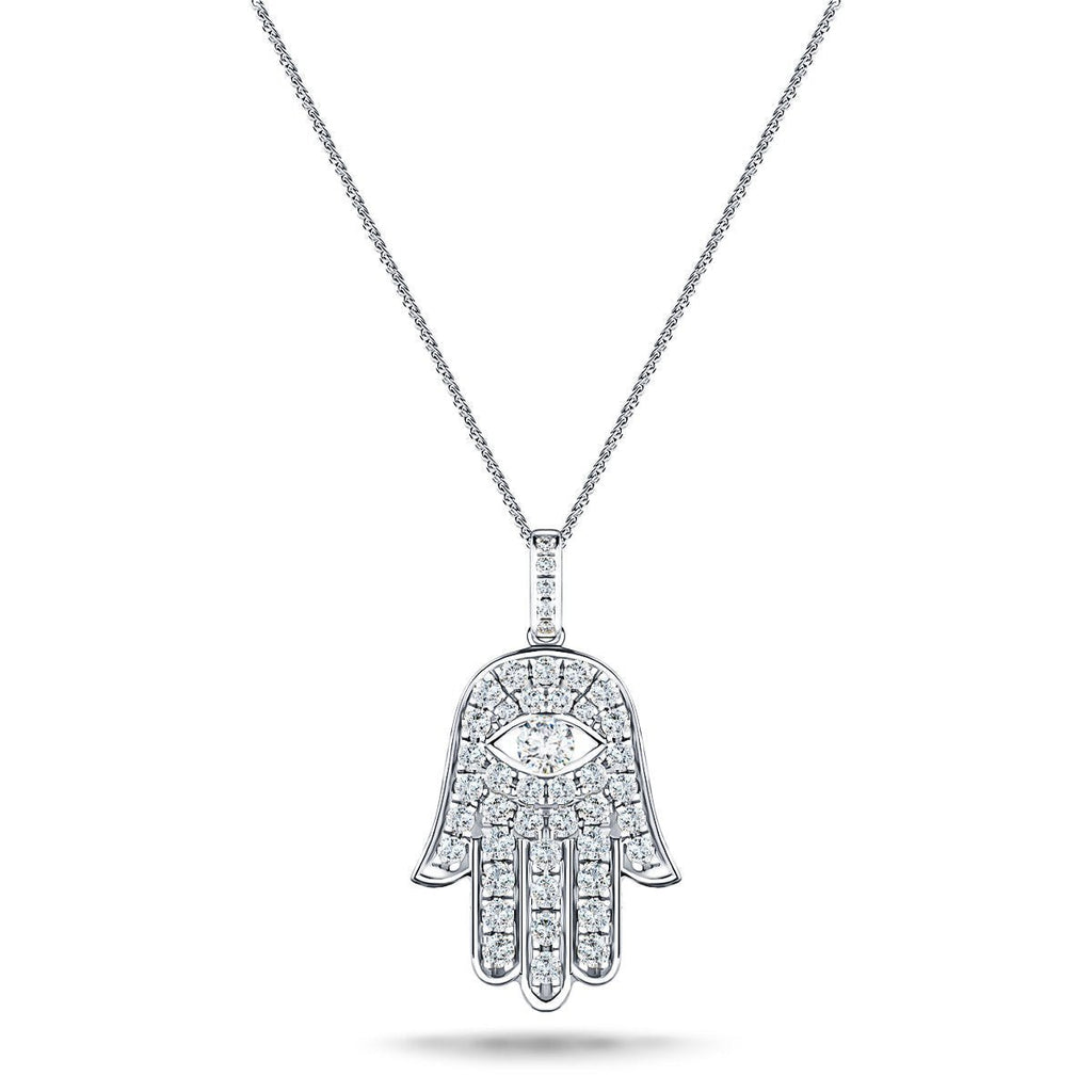 0.33ct Diamond and 9K White Gold 'Evil Eye' Hamsa Pendant Necklace - All Diamond