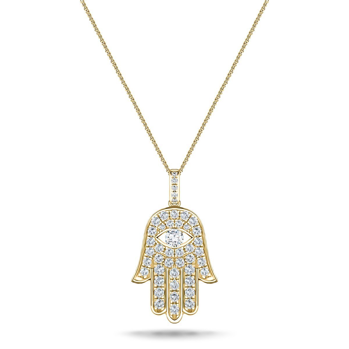 0.33ct Diamond and 9K Yellow Gold 'Evil Eye' Hamsa Pendant Necklace - All Diamond