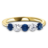 0.35ct Blue Sapphire 0.20ct Diamond Five Stone Ring 18k Yellow Gold - All Diamond