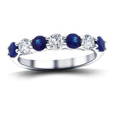 0.35ct Blue Sapphire 0.20ct Diamond Seven Stone Ring 18k White Gold - All Diamond