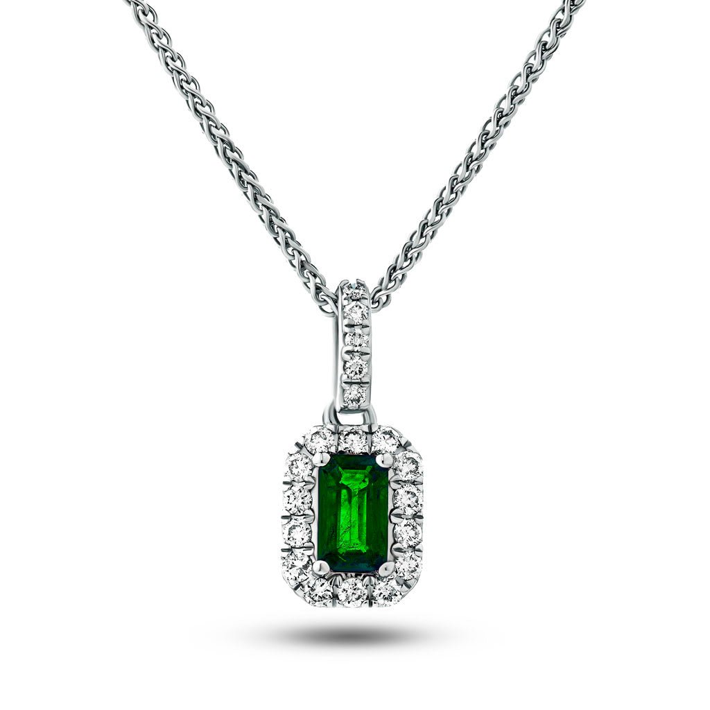 0.35ct Emerald & 0.15ct G/SI Diamond Necklace in 18k White Gold - All Diamond