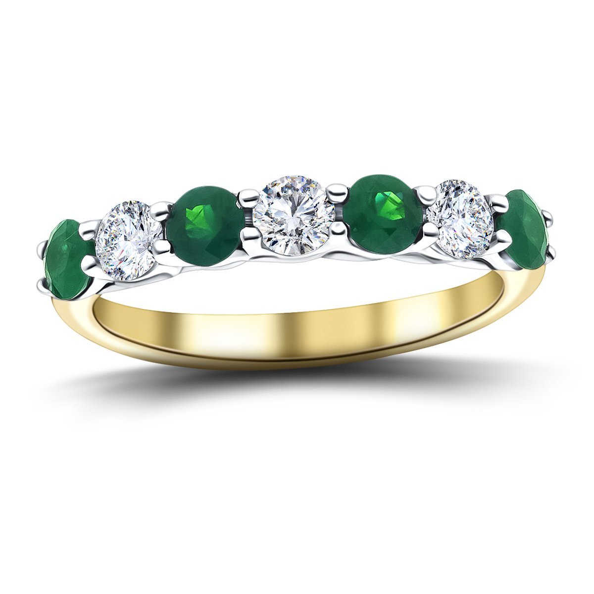 0.35ct Emerald 0.20ct Diamond Seven Stone Ring 18k Yellow Gold - All Diamond