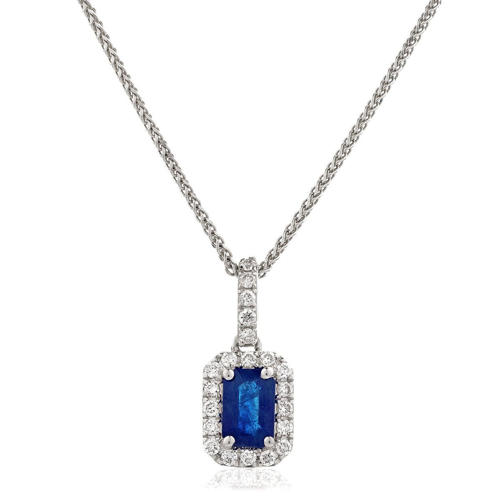 0.40ct Blue Sapphire & 0.15ct G/SI Diamond Necklace in 18k White Gold - All Diamond