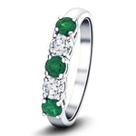 0.45ct Emerald 0.30ct Diamond Five Stone Ring 18k White Gold - All Diamond