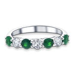 0.45ct Emerald 0.35ct Diamond Seven Stone Ring 18k White Gold - All Diamond