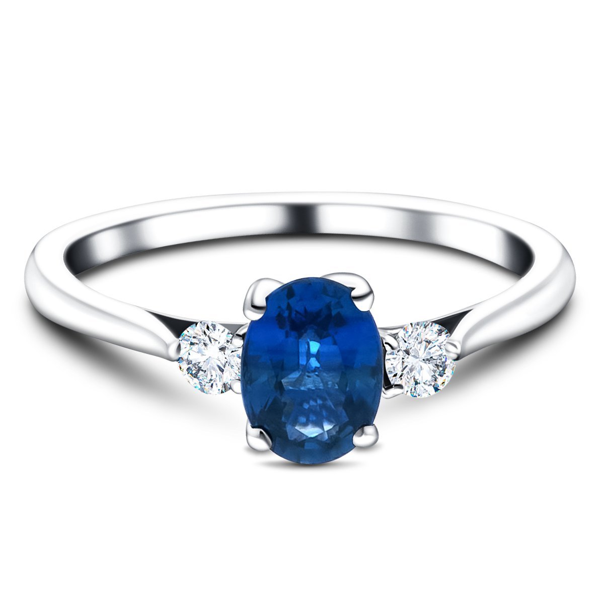 0.54ct Blue Sapphire with 0.16ct Diamond Trilogy Ring 18k White Gold - All Diamond