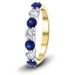 0.55ct Blue Sapphire 0.35ct Diamond Seven Stone Ring 18k Yellow Gold - All Diamond