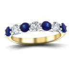 0.55ct Blue Sapphire 0.35ct Diamond Seven Stone Ring 18k Yellow Gold - All Diamond