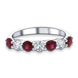 0.55ct Ruby 0.35ct Diamond Seven Stone Ring 18k White Gold - All Diamond