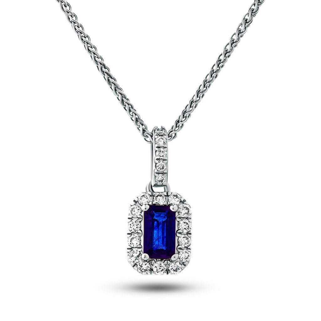 0.60ct Blue Sapphire & 0.20ct G/SI Diamond Necklace in 18k White Gold - All Diamond