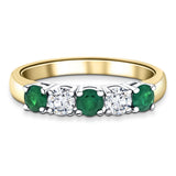 0.60ct Emerald 0.50ct Diamond Five Stone Ring 18k Yellow Gold - All Diamond