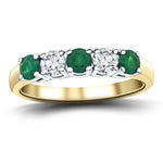 0.60ct Emerald 0.50ct Diamond Five Stone Ring 18k Yellow Gold - All Diamond