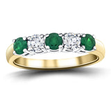 0.60ct Emerald 0.50ct Diamond Five Stone Ring 18k Yellow Gold - All Diamond