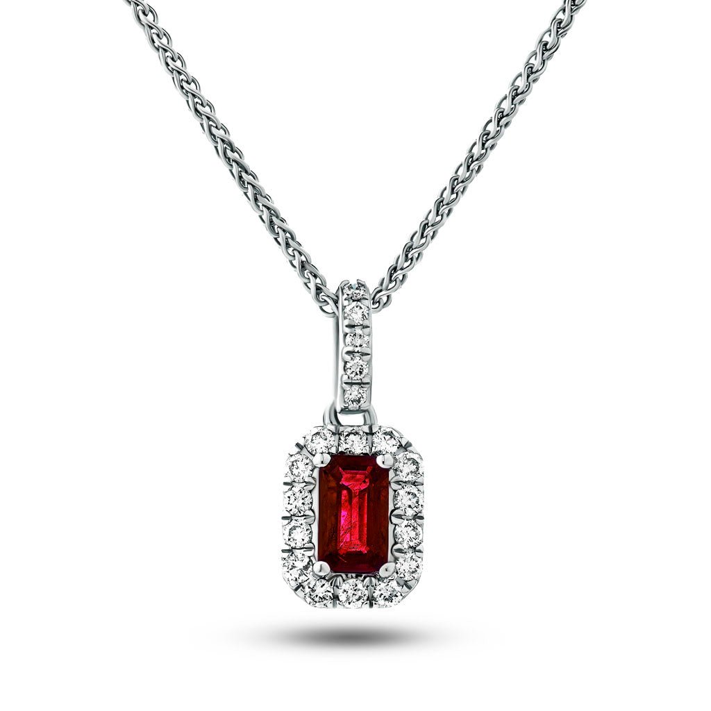 0.60ct Ruby & 0.20ct G/SI Diamond Necklace in 18k White Gold - All Diamond