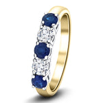 0.70ct Blue Sapphire 0.50ct Diamond Five Stone Ring 18k Yellow Gold - All Diamond