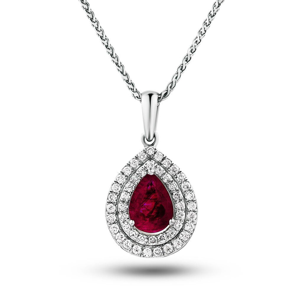 0.70ct Ruby & 0.25ct G/SI Diamond Necklace in 18k White Gold - All Diamond