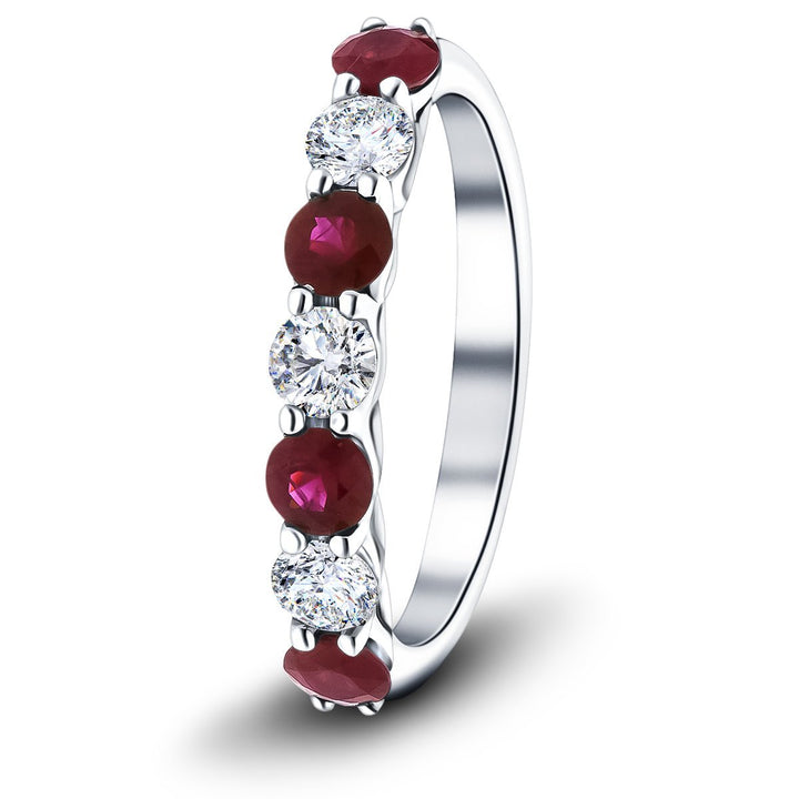 0.70ct Ruby 0.40ct Diamond Seven Stone Ring 18k White Gold