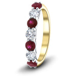 0.70ct Ruby 0.40ct Diamond Seven Stone Ring 18k Yellow Gold - All Diamond