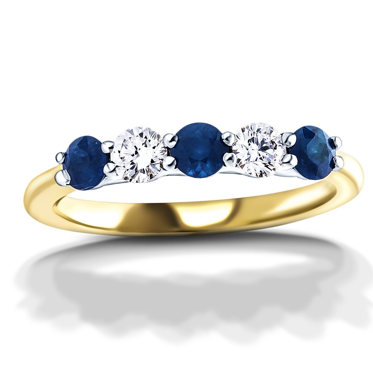 0.75ct Blue Sapphire 0.40ct Diamond Five Stone Ring 18k Yellow Gold - All Diamond