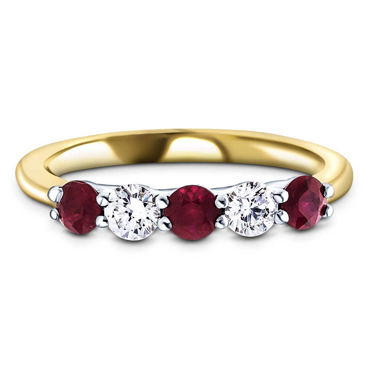 0.75ct Ruby 0.40ct Diamond Five Stone Ring 18k Yellow Gold - All Diamond