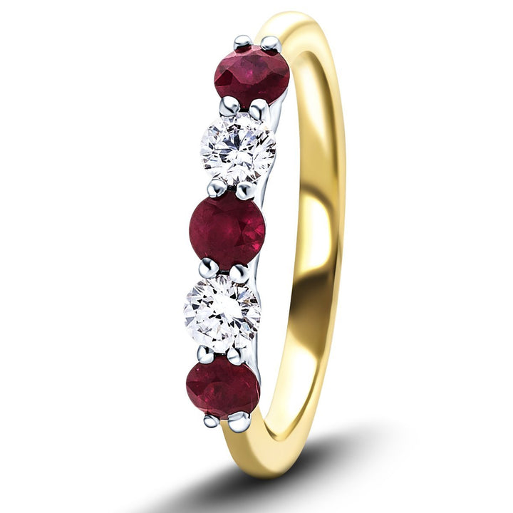 0.75ct Ruby 0.40ct Diamond Five Stone Ring 18k Yellow Gold