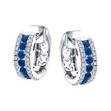 0.90ct Blue Sapphire & Diamond Hoop Earrings in 18k White Gold - All Diamond