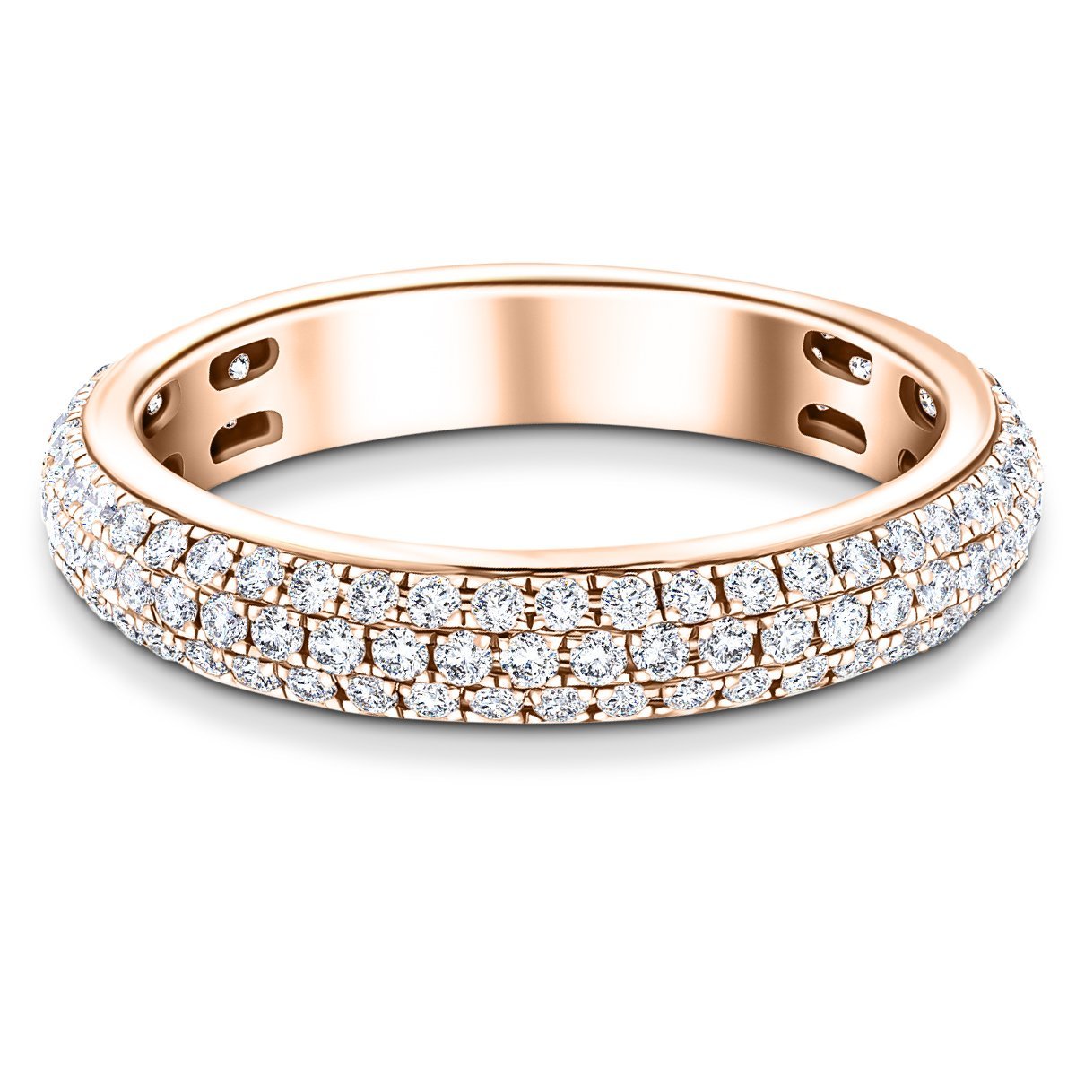 1.00ct G/SI 3 Row Diamond Pave Set Full Eternity Ring in 18k Rose Gold - All Diamond