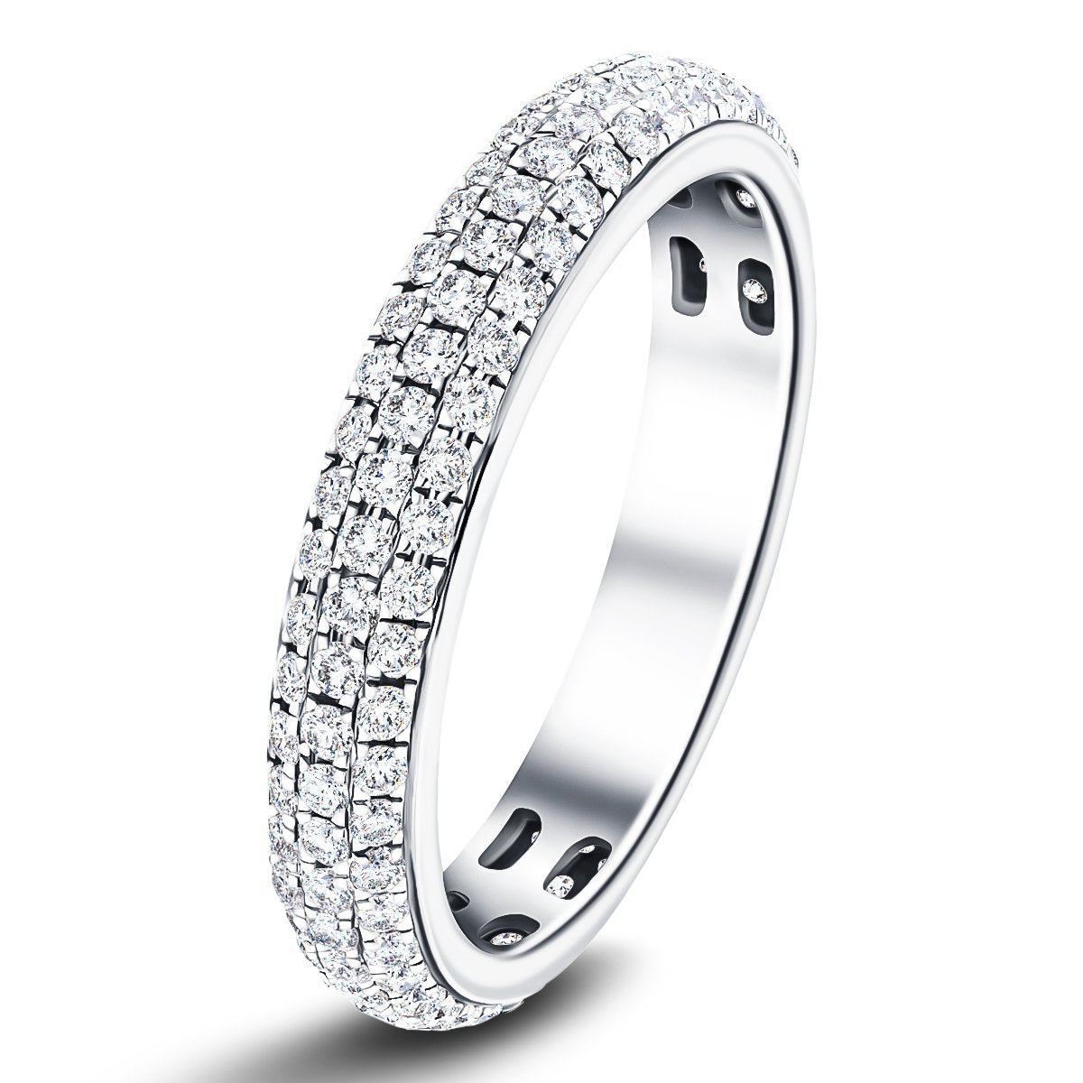 1.00ct G/SI 3 Row Diamond Pave Set Full Eternity Ring in 18k White Gold - All Diamond