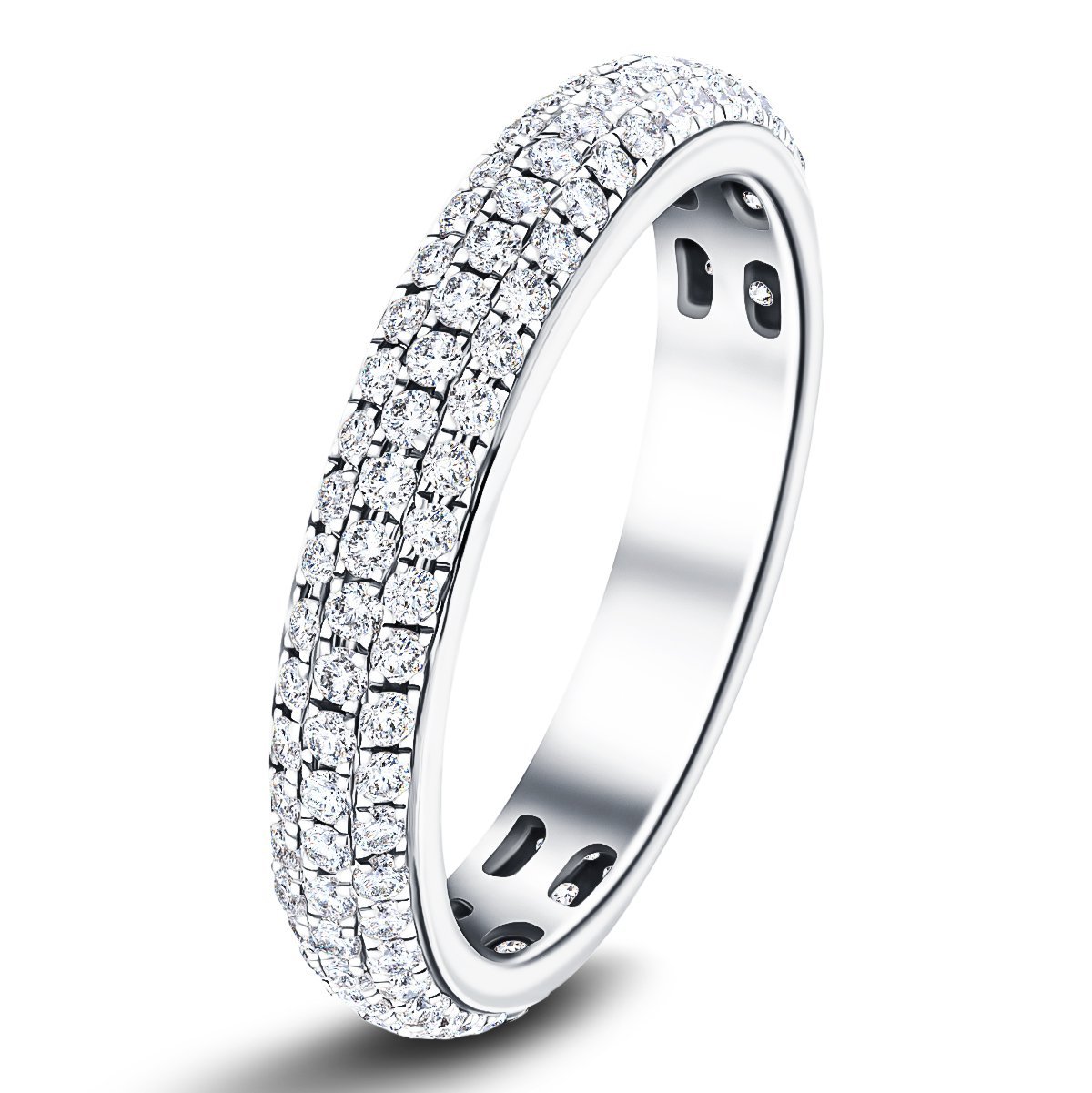 1.00ct G/SI 3 Row Diamond Pave Set Full Eternity Ring in 18k White Gold - All Diamond