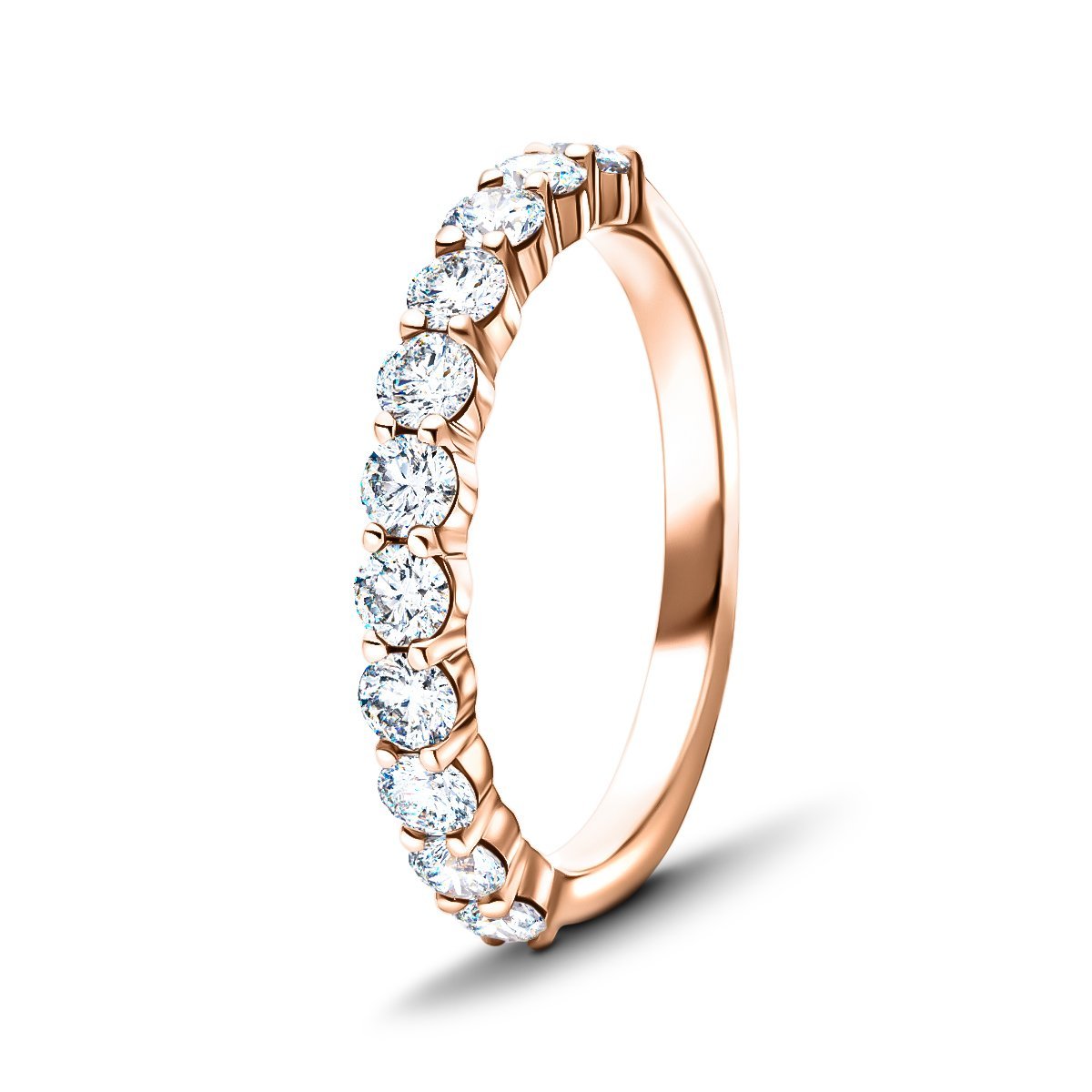 11 Stone Half Eternity Ring 0.75ct G/SI Diamonds in 18k Rose Gold 2.6mm - All Diamond