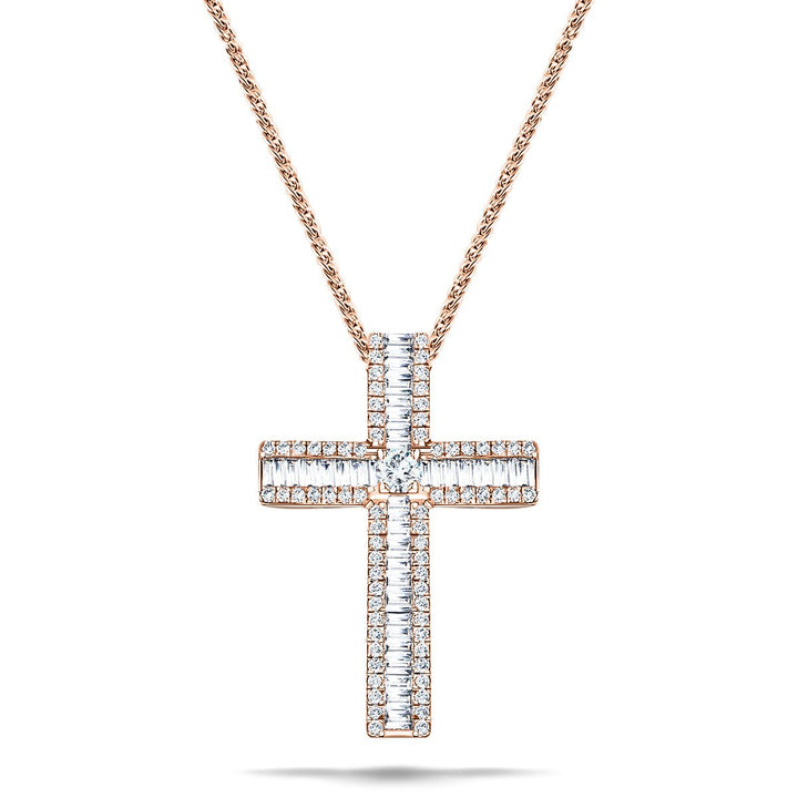 1.10ct Baguette & Round Diamond Cross in 18k Rose Gold