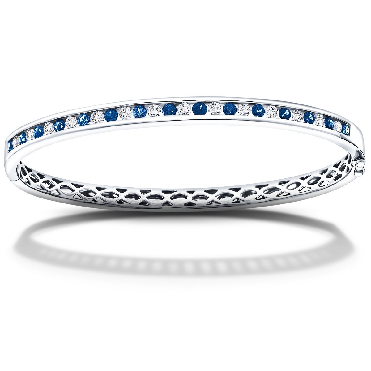 1.10ct Blue Sapphire & 0.85ct G/SI Diamond Bangle in 18k White Gold - All Diamond