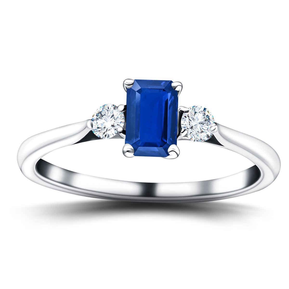 1.14ct Blue Sapphire with 0.21ct Diamond Trilogy Ring 18k White Gold - All Diamond