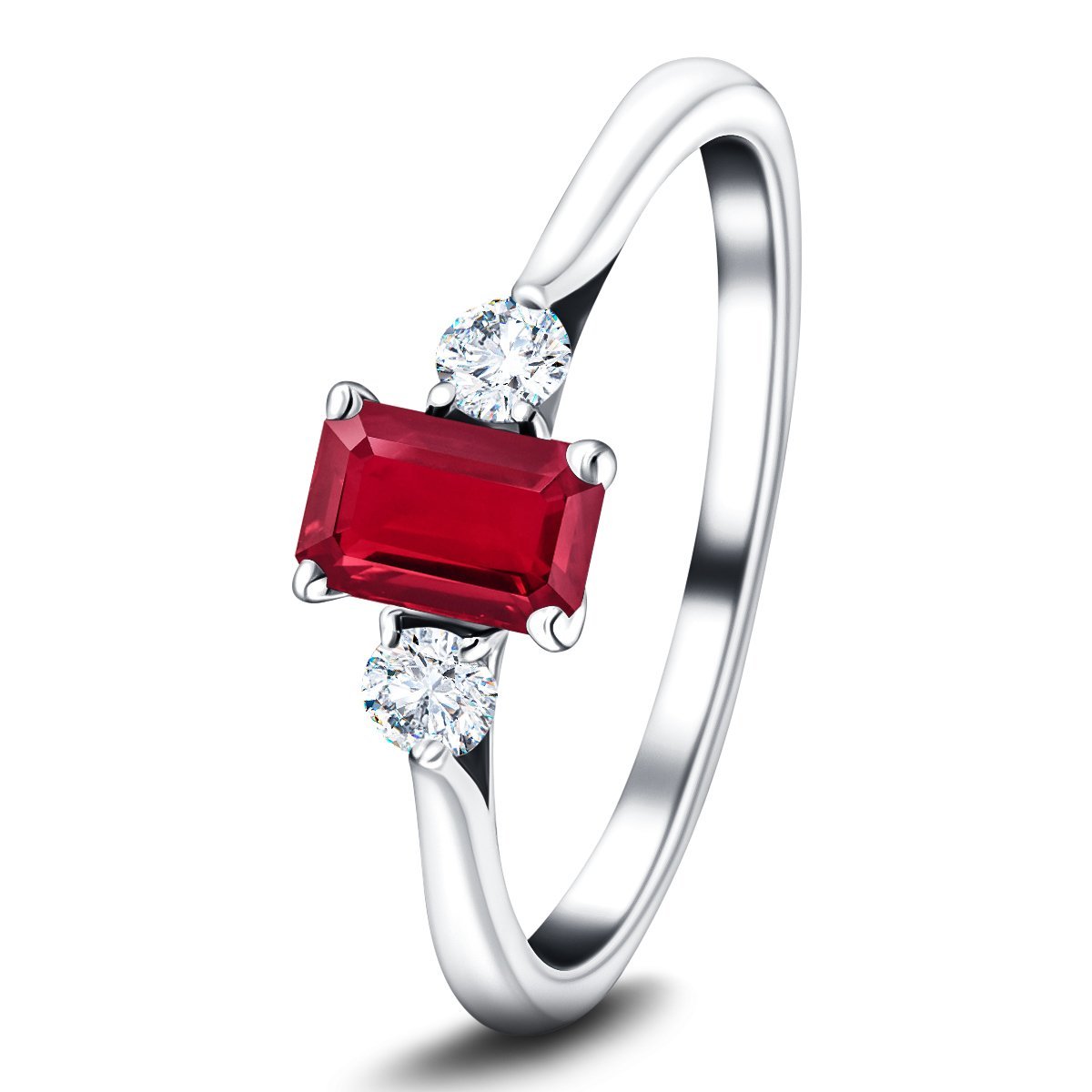 1.14ct Ruby with 0.21ct Diamond Trilogy Ring 18k White Gold - All Diamond